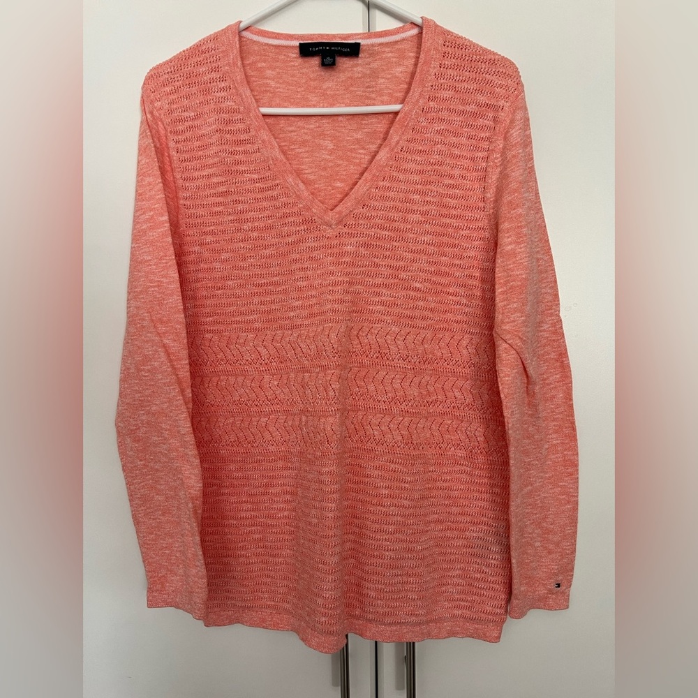Tommy Hilfiger Women's Coral V-Neck Knit Sweater  Sz XL
